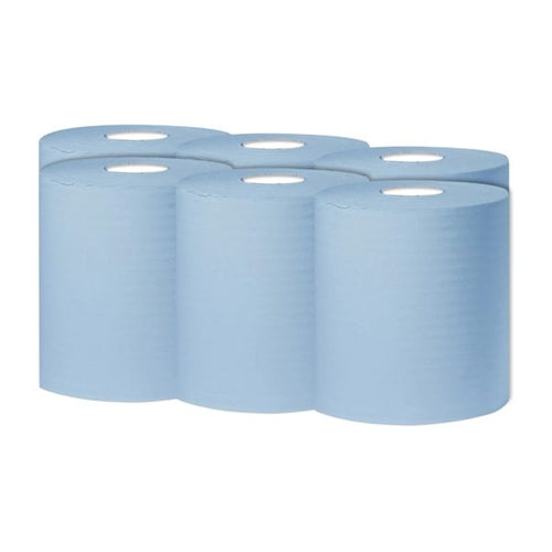 2Work 1-Ply Centrefeed Roll 300m Blue (Pack of 6)