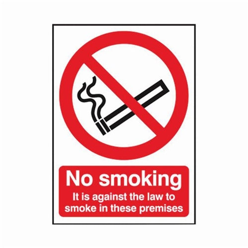 Safety Sign No Smoking It is against the law to smoke in these premises Self-Adhesive A5