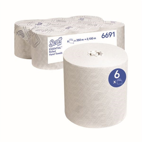 Scott Essential Rolled Paper Hand Towels 1 Ply 350m White (Pack of 6)