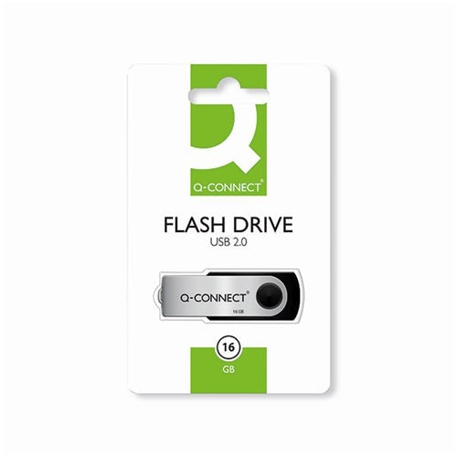 Q-Connect USB 2.0 Swivel 16GB Flash Drive SilverBlack