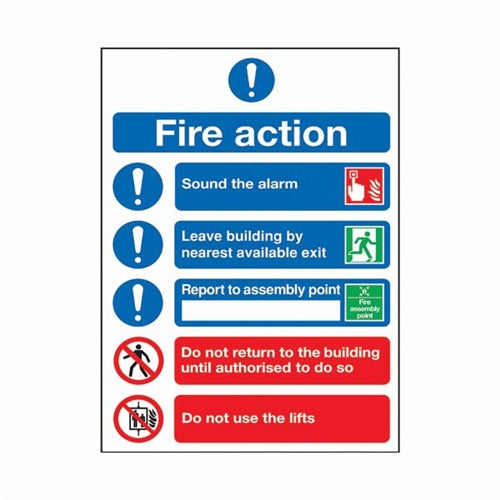 Safety Sign Fire Action Symbols A4 PVC