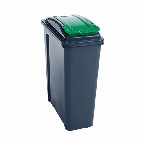 VFM Recycling Bin With Lid 25 Litre Green (Dimensions: W190 x D510 x H400mm)