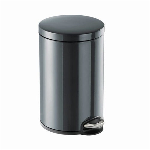 Durable Powder Coated Metal Pedal Bin Round 12 Litre Charcoal