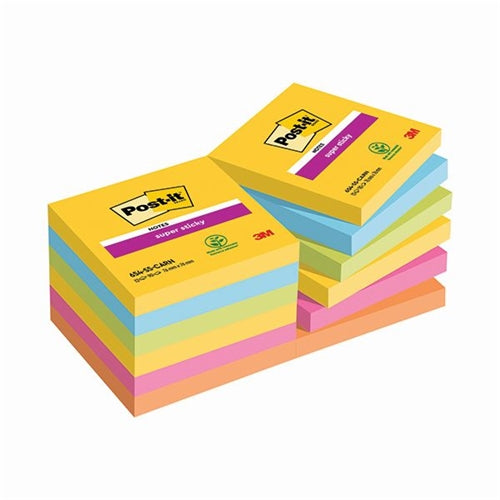 Post-It Super Sticky Notes 76x76mm Rio (Pack of 12)