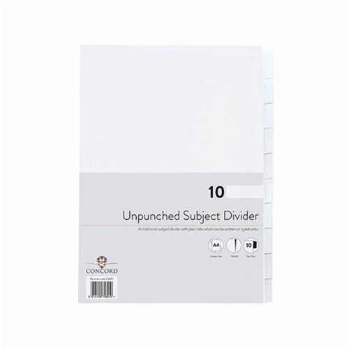 Concord Unpunched Divider 10-Part A4 150gsm White (Pack of 10)