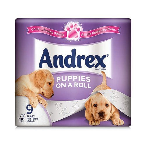 Andrex 2-Ply Toilet Roll Puppies On A Roll White (Pack of 9)