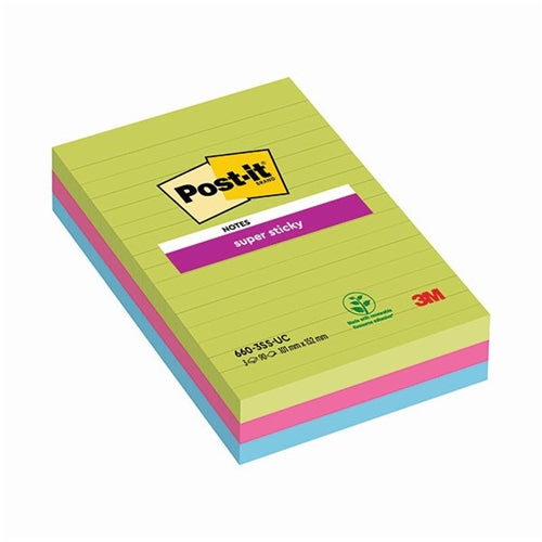 Post-it Notes Super Sticky 101x152mm Lined Ultra (Pack of 3)