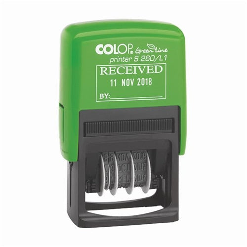 COLOP S260L1 Green Line Text and Date Stamp RECEIVED