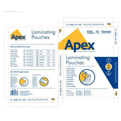 Fellowes Apex A4 Laminating Pouches Clear (Pack of 100)