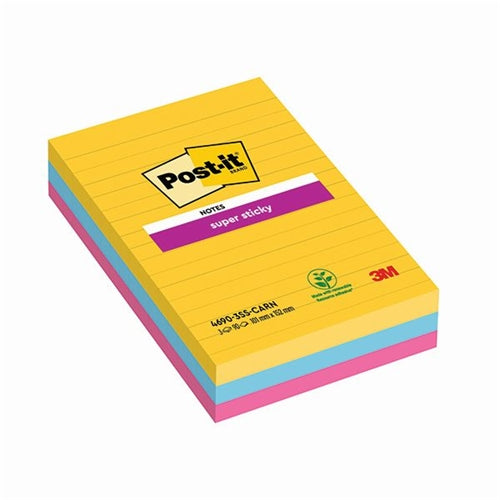 Post-it Super Sticky XXL Notes 101x152mm Lined Rio (Pack of 3)