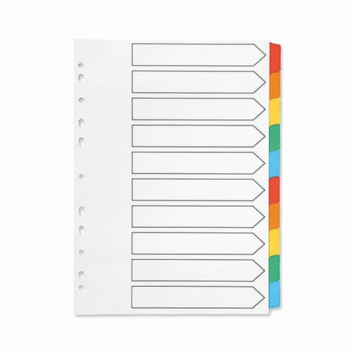 Q-Connect 10-Part Index Multi-punched Reinforced Board Multi-Colour Blank Tabs A4 White