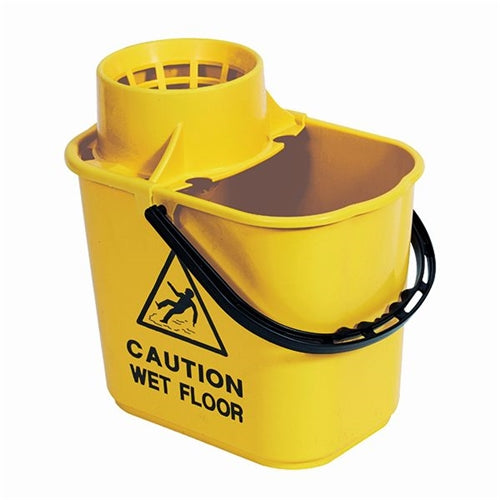 2Work Plastic Mop Bucket With Wringer 15 Litre Yellow