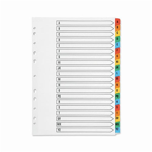 Q-Connect Multi-Punched A-Z 20-Part Reinforced Multi-Colour A4 Index Pre-Printed Tabs