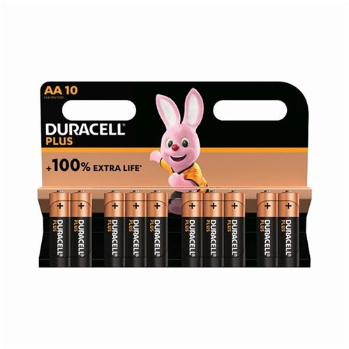 Duracell Plus AA Battery Alkaline 100% Extra Life (Pack of 10)