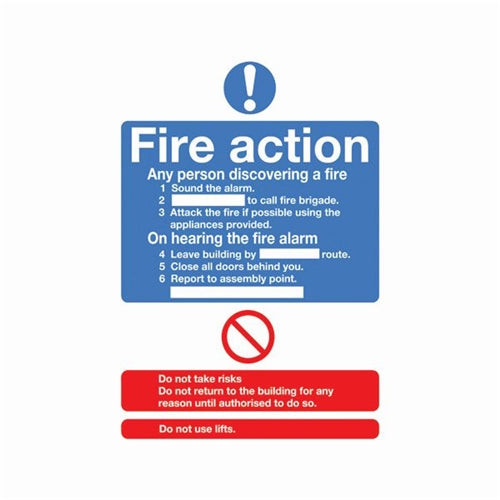 Safety Sign Fire Action Standard A5 Self-Adhesive