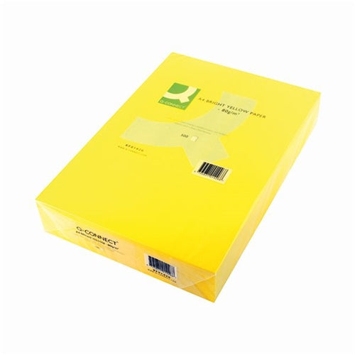 Q-Connect Bright Yellow Coloured A4 Copier Paper 80gsm Ream (Pack of 500)