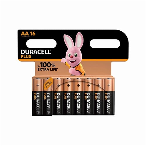 Duracell Plus AA Battery Alkaline 100% Extra Life (Pack of 16)