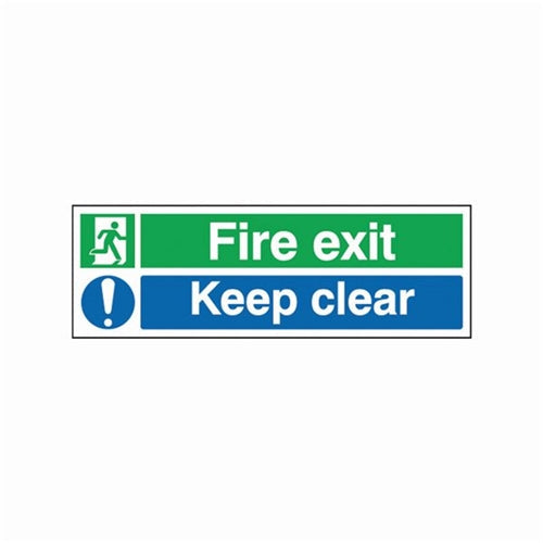 Safety Sign Fire Exit Keep Clear 150x450mm Self-Adhesive