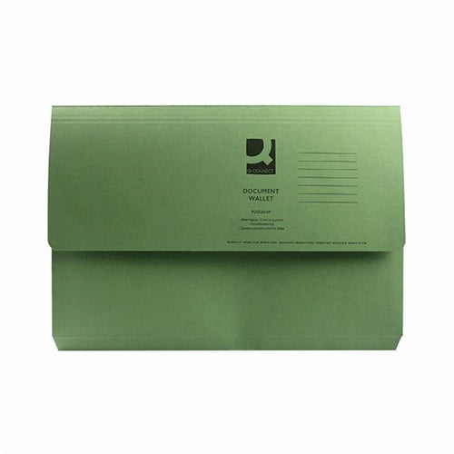 Q-Connect Document Wallet Foolscap Green (Pack of 50)