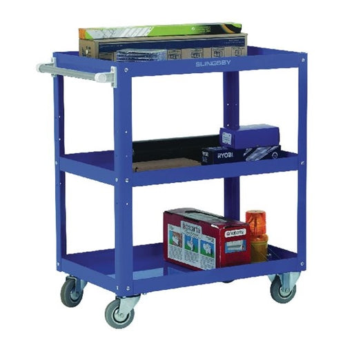 Works 3-Tier Trolley Blue (W500 x D820 x H900mm, 150kg Capacity)