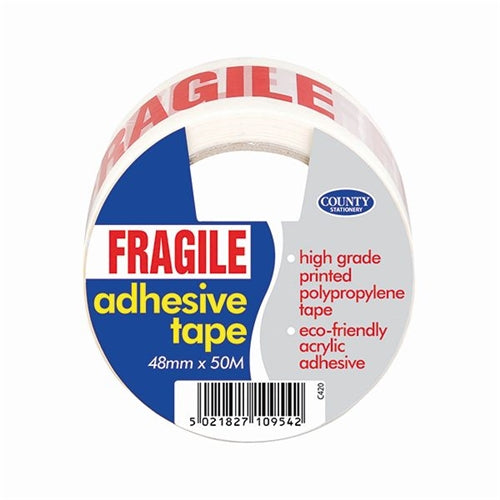 County Stationery Fragile Tape 48mmx50m (Pack of 6)