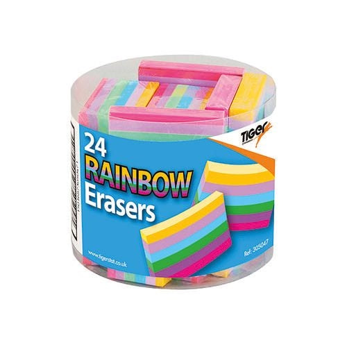 Rainbow Coloured Block Erasers (Pack of 24)