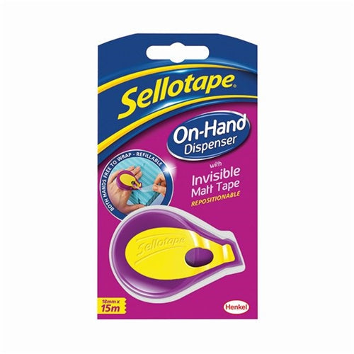 Sellotape On-Hand Dispenser with Invisible Tape 18mmx15m