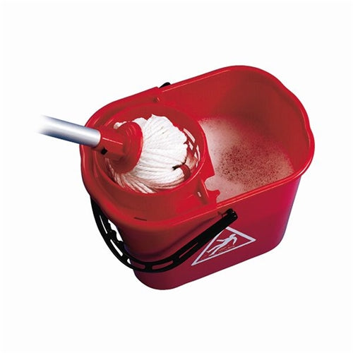 2Work Plastic Mop Bucket With Wringer 15 Litre Red