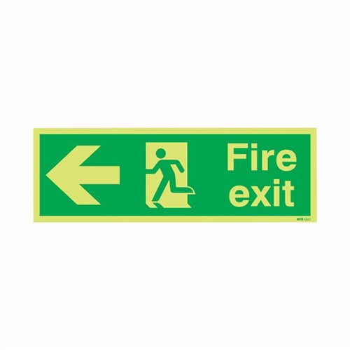 Safety Sign Niteglo Fire Exit Running Man Arrow Left 150x450mm PVC