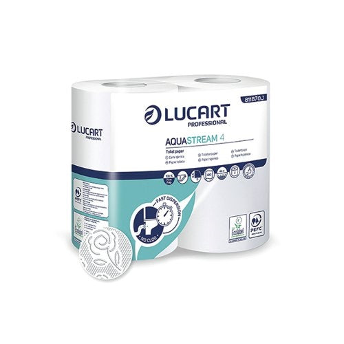 Lucart Aquastream 4 Conventional Toilet Rolls x4 Rolls Per Pack (Pack of 56)