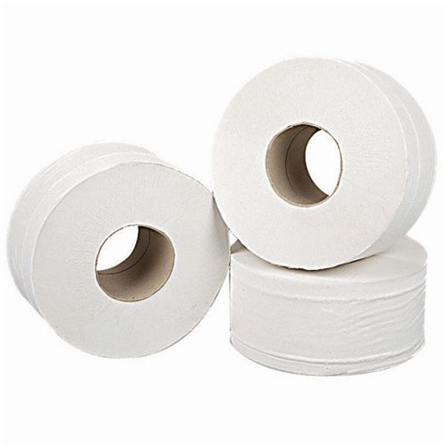 2Work Mini Jumbo Toilet Roll 2-Ply White 92mmx200m Core 76mm (Pack of 12)