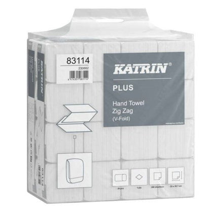 Katrin Plus Hand Towels V-Fold 1-Ply 300 Sheets (Pack of 6000)