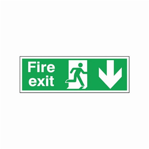 Safety Sign Fire Exit Running Man Arrow Down 150x450mm Self-Adhesive