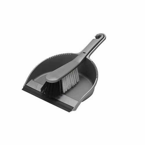 Addis Dustpan and Soft Brush Set Metallic (Serrated edge to clean brush bristles)