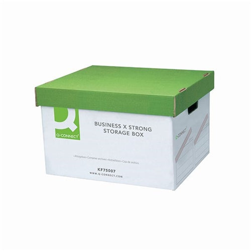 Q-Connect Extra Strong Business Storage Box W327xD387xH250mm Green and White (Pack of 10)