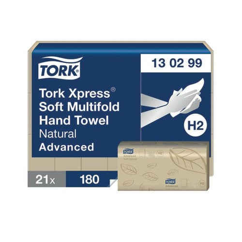 Tork Xpress Soft 2-Ply Multifold Hand Towel Advanced 180 Sheets Per Sleeve Natural (Pack of 21)