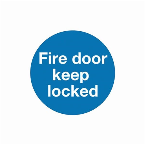 Safety Sign Fire Door Keep Locked 100x100mm Self-Adhesive (Pack of 5)