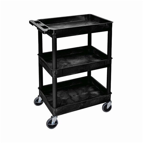 Multipurpose 3 Shelf Trolley with Uprights Moulded Polyethylene 150kg Capacity Black