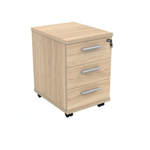 Polaris 3 Drawer Mobile Under Desk Pedestal 404x500x595mm Canadian Oak