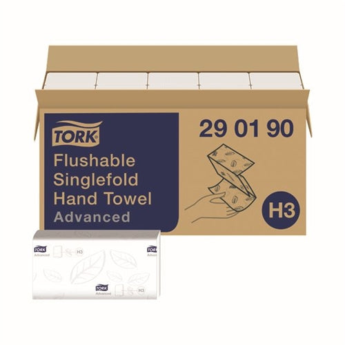 Tork Singlefold Hand Towel H3 Flushable White 250 Sheets (Pack of 15)