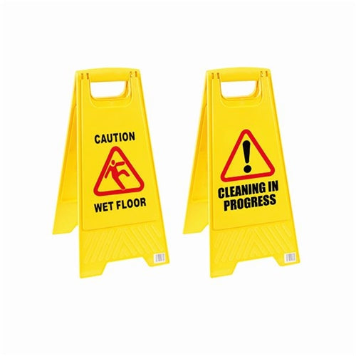 2Work Folding Safety Sign Caution Wet Floor Yellow