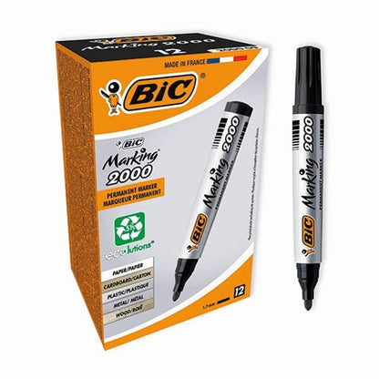 Bic 2000 Permanent Marker Bullet Tip Black (Pack of 12)