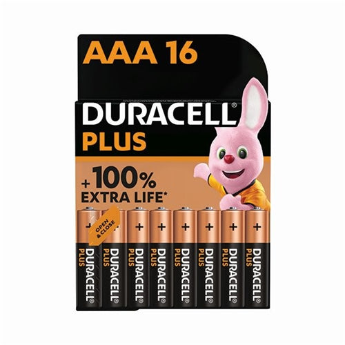 Duracell Plus AAA Battery Alkaline 100% Extra Life (Pack of 16)