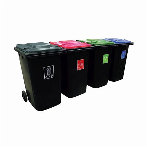 VFM Wheelie Bins 240L With Colour Coded Lids/Stickers (Set of 4)