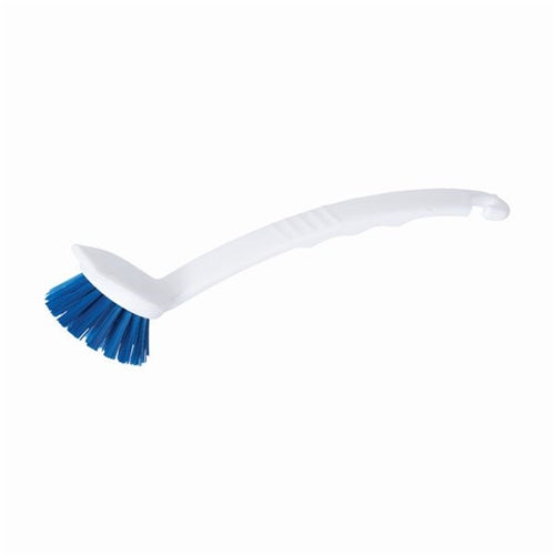 Long Handle Washing Up Brush WhiteBlue - (Washable with comfortable curved handle grip)