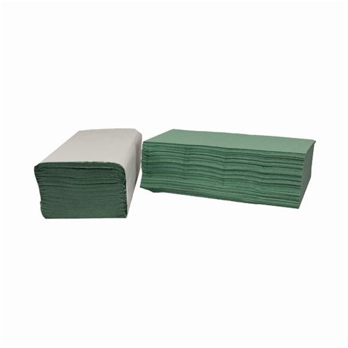 2Work 1-Ply V-Fold Hand Towels Green 12 x 300 Sheets (Pack of 3600)