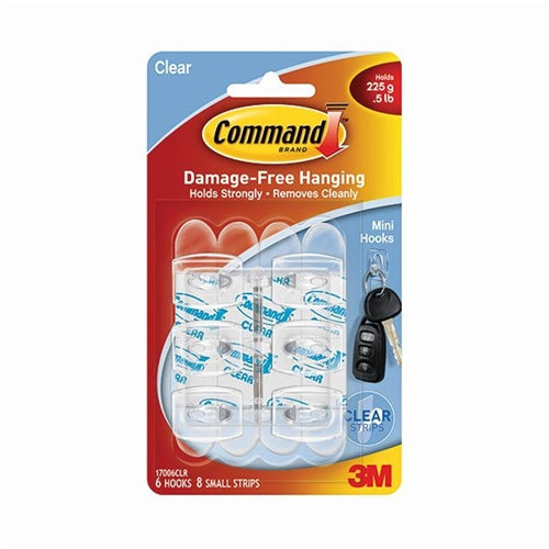 3M Command Mini Clear Hooks With Clear Strips