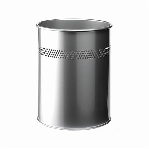 Durable Metal Waste Bin 15 Litre Silver